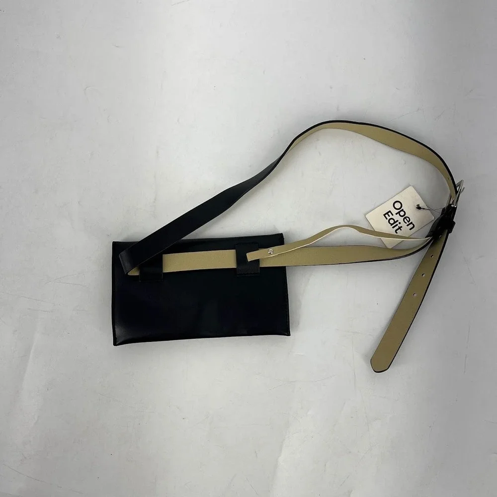 Open Edit Womens‎ Black Belt Bag Silver Ring Hardware Trouser Fit Size Large NWT